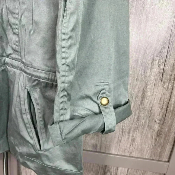 Peruvian Connection Jacket Sz L Wind Sage Green Cotton Spring Stains - Picture 9 of 12